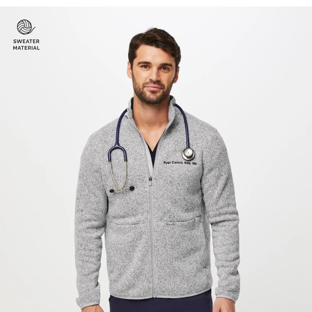 Figs Heather Light Grey On-Shift Sweater Knit Jacket